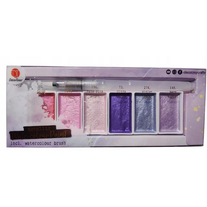 Acuarele metalizate CardSplitter, 6 culori, 4,5x2,5x1cm, cu pensula