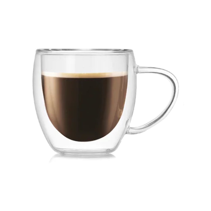 Cana din sticla cu pereti dubli, LGCHome®, Termorezistent, Transparent, 250 ml