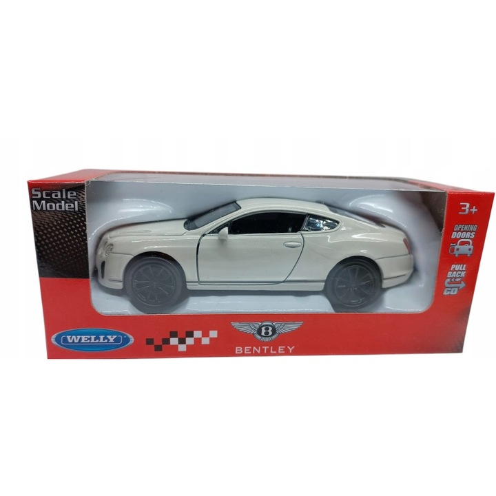 Метален модел на автомобил Bentley 1:34, CARDSPLITTER, прецизни детайли, бял, 12x5x4.5см