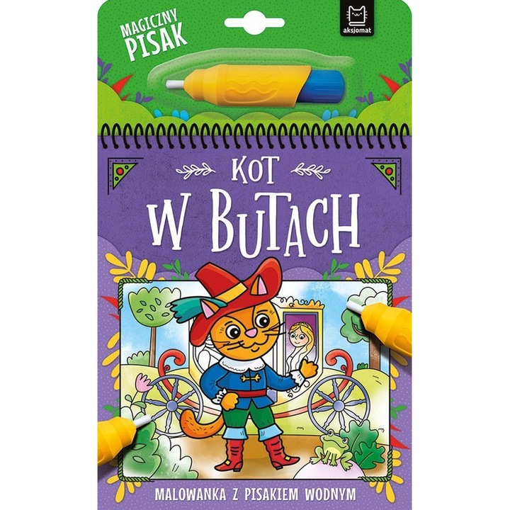 Motanul incaltat AKSJOMAT, carte de colorat cu pix de apa, ilustratii colorate