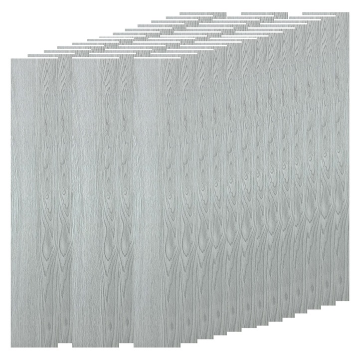 Комплект от 36 самозалепващи се подови плочки Teno® Parquet Type, издръжливи, силно лепило, PVC, 91,44 см x 15,24 см, 4,9 м²/кутия, сиво-бели