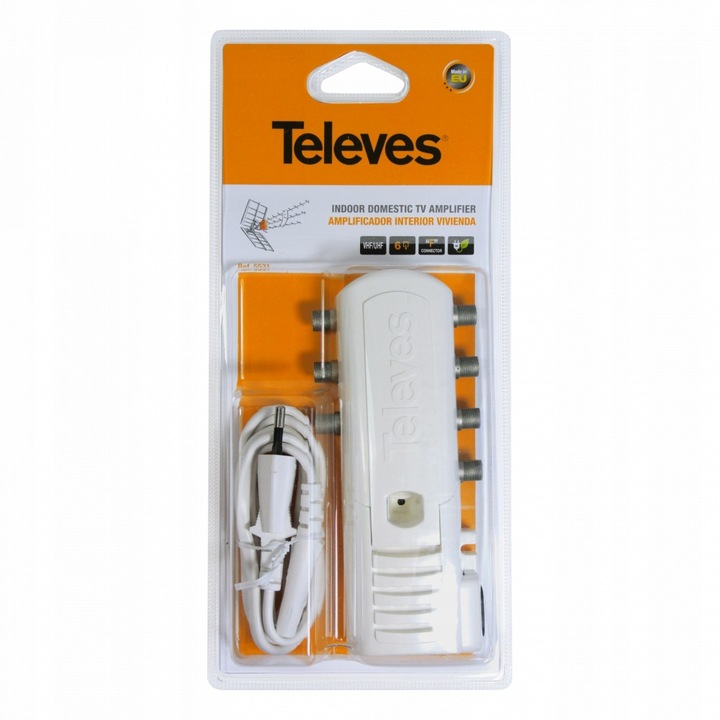 Amplificator TV CardSplitter 6 iesiri, 14dB, 47-694MHz, cu cablu de alimentare, 553120