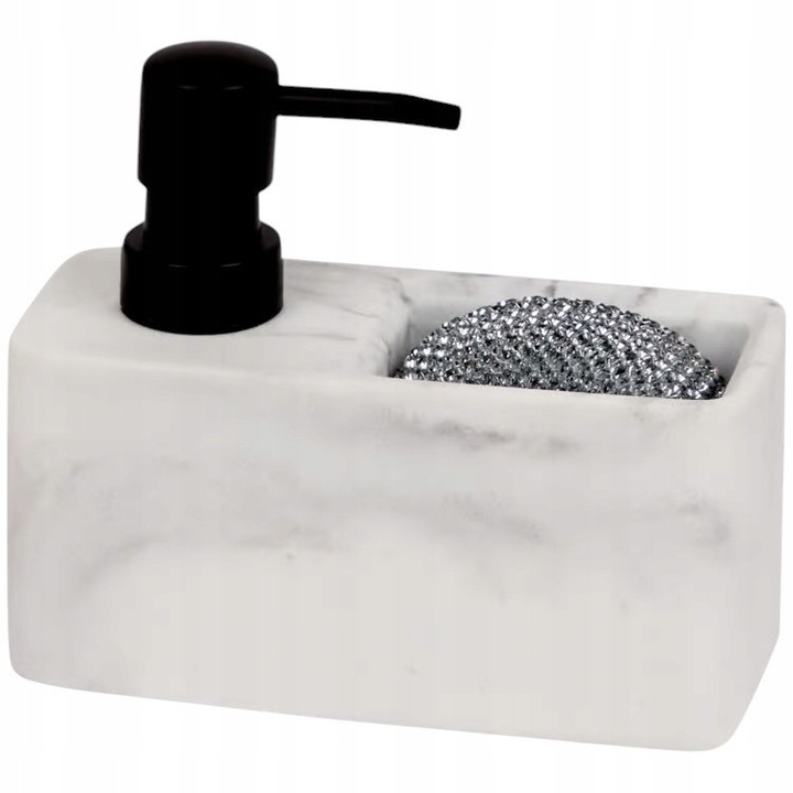 Dispenser de sapun, CardSplitter, set cu suport pentru burete, efect marmorat, 13,5x14,5cm, 200ml