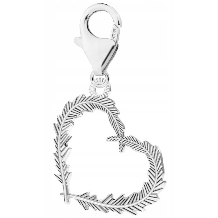 Talisman Din Argint 925, Larezo, Material Argint, Proba 925, Motiv Iubire, Inima Cu Pene, 32 mm x 22 mm, Ambalaj Elegant Inclus, Un Cadou Unic, Argintiu