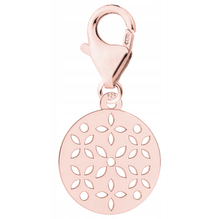 Talisman Din Argint 925 Charm, Larezo, Material Argint, Proba 925, Acoperire Roz 750, Flori, 25 mm x 15 mm, Ambalaj Elegant Inclus, Roz