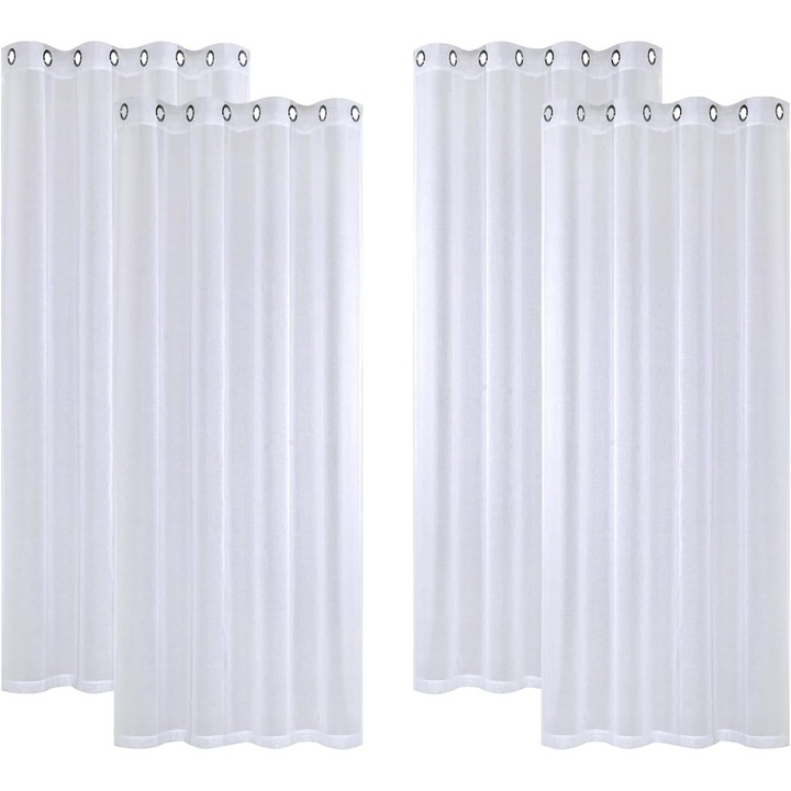 Set 4 perdele moderne Miulee, 140x225 cm, poliester 100%, transparente, alb