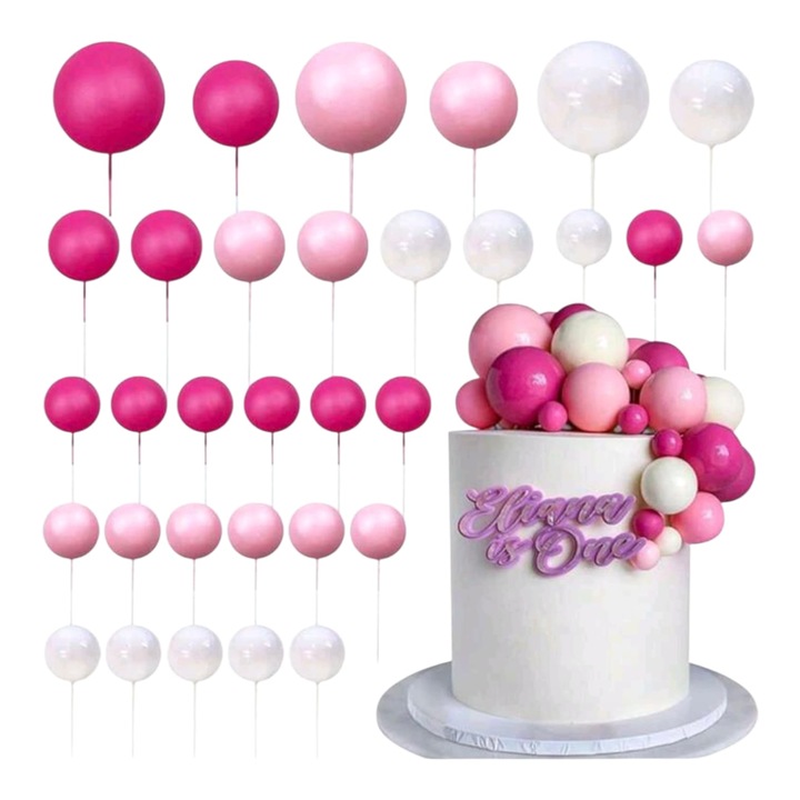 Bile pentru tort, roz si alb, elegante, 36 buc