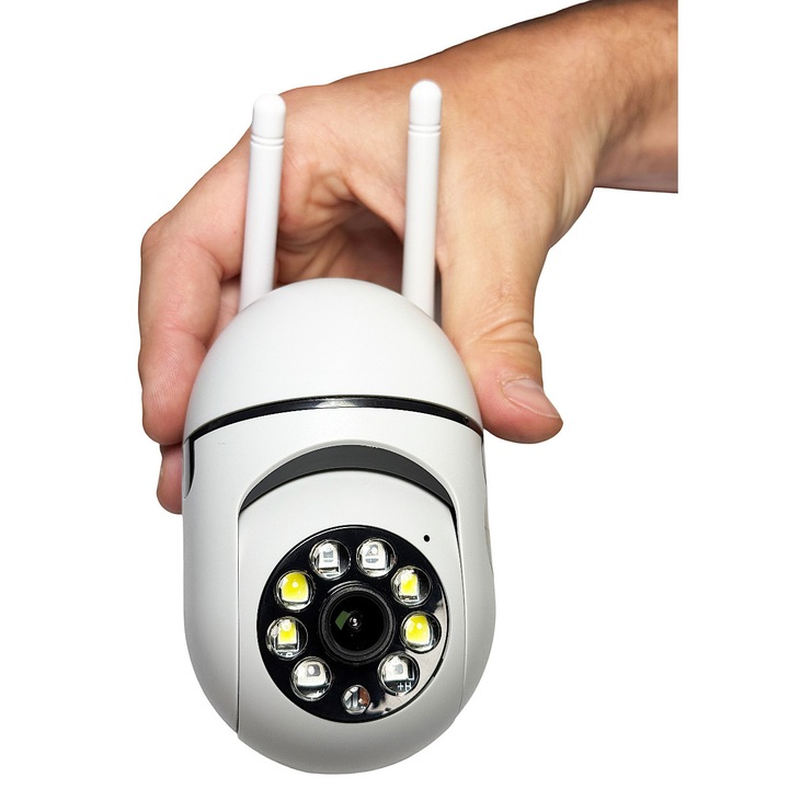 Mini Camera de supraveghere WIFI 5GHz, FULL HD, interior, rotire, comunicare bidirectionala, stocare card/cloud, senzor miscare, Onshop, Alb