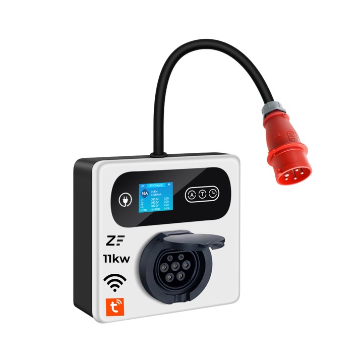 Statie de incarcare perete/portabila Smart, 380V, Tuya, masina electrica/hybrid, 11KW cu limitator de putere 8-10-13-16A TYPE 2, si cu temporizare, mufa RED CEE