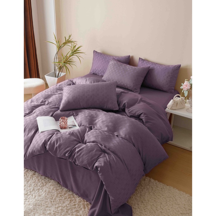 Ágyneműhuzat, Jacquard, 6 részes, 2 személyes, 230x250 cm, lila