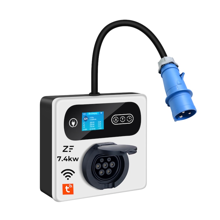 Statie de incarcare perete/portabila Smart, 240V, Tuya, masina electrica/hybrid, 7.2KW cu limitator de putere 8-10-13-16-32A TYPE 2, si cu temporizare, mufa RED CEE