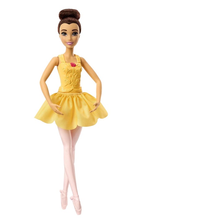 Papusa Barbie Balerina Belle cu Rochie Galbena, Dresuri Colorate, Coc
