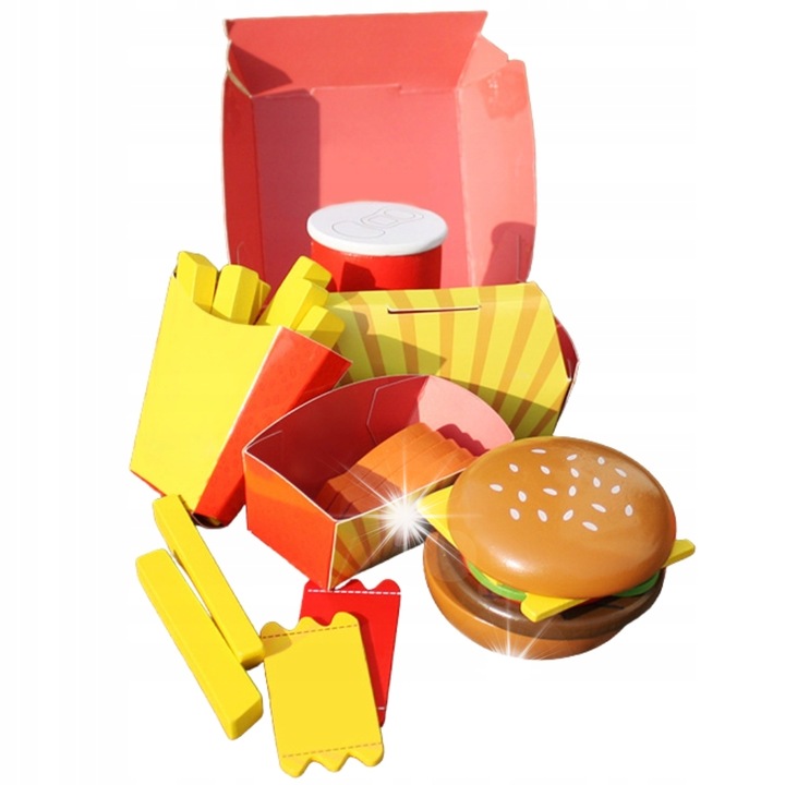 Fa játékszett hamburger sült krumplival, MINEXO, 26 elem, többszínű