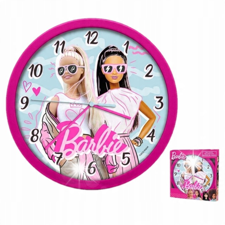 Ceas de perete Barbie, Euroswan, design colorat, 30x30cm