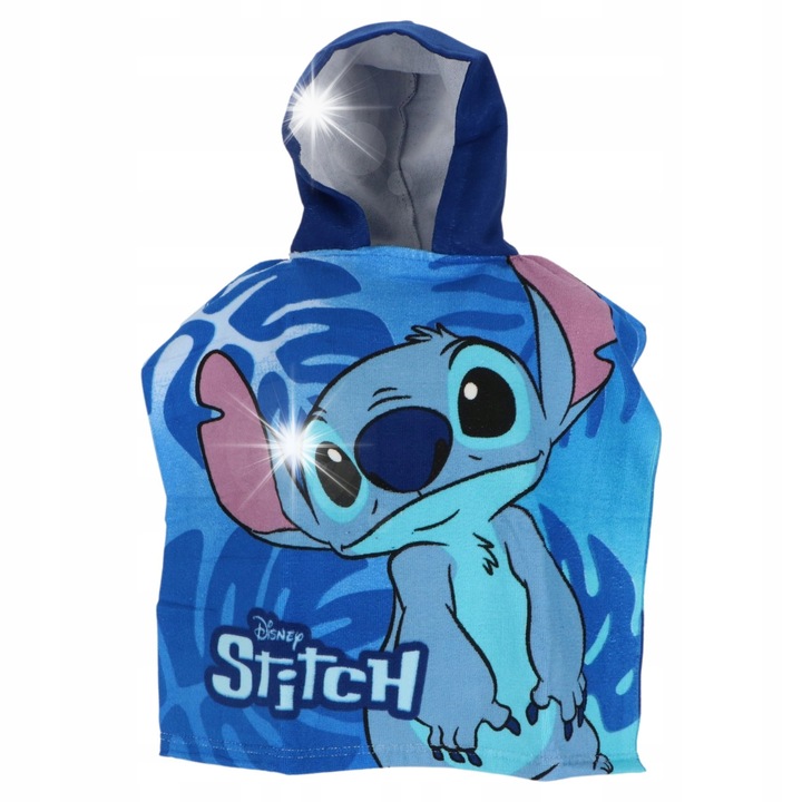 Пончо за деца, модел Стич, 100x50см, идеално за плаж и басейн, бързосъхнещо, синьо