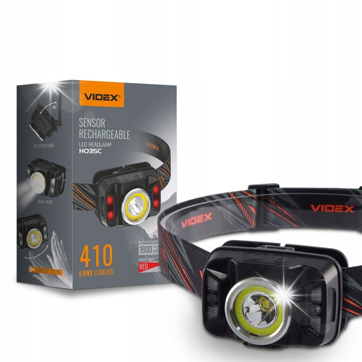 Челник VIDEX VLF-H035C, 410Lm, 5000K, 7 режима на работа, водоустойчив, 70x46x38mm