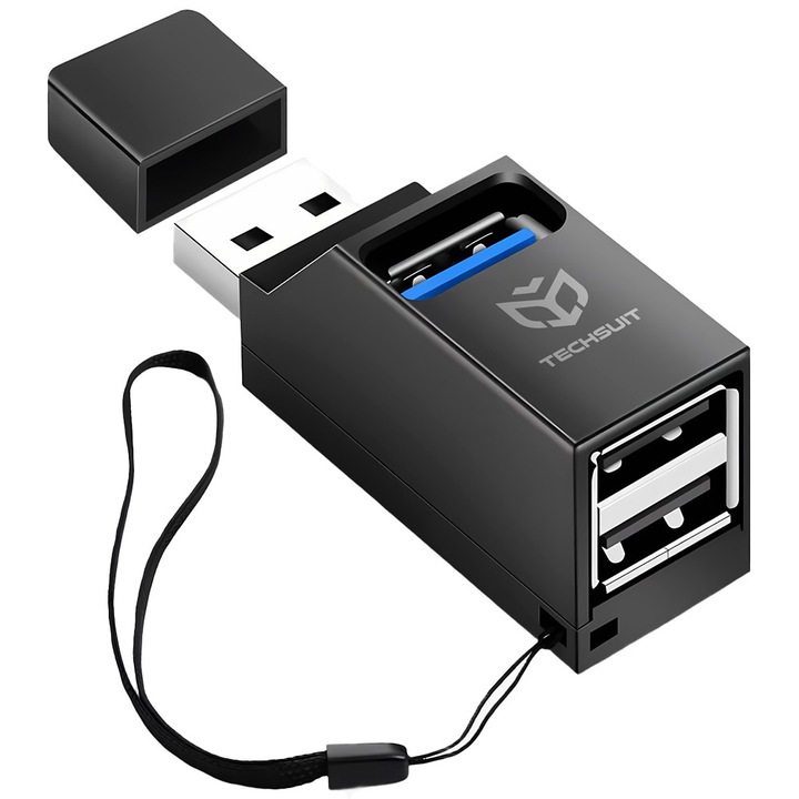 Hub Mini Docking Station EchoLink 3 in 1 (H11) USB to 2x USB 2.0, 1x USB 3.0, 5Gbps Negru