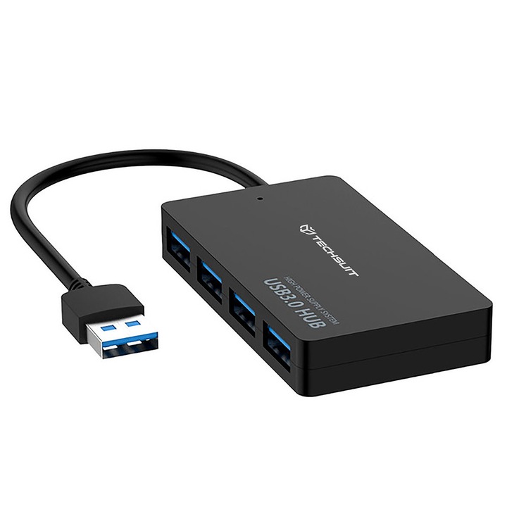USB хъб към 4x USB 3.0 - Techsuit QuantumNode 4 в 1 (H15) - Черен