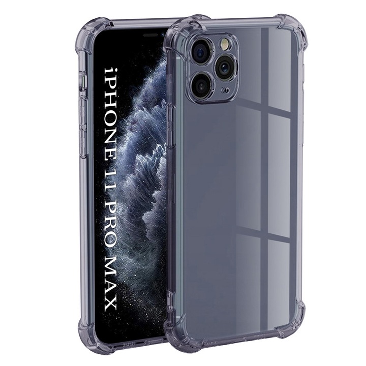 Husa pentru iPhone 11 Pro Max, P45, Poliuretan, Smoke Black