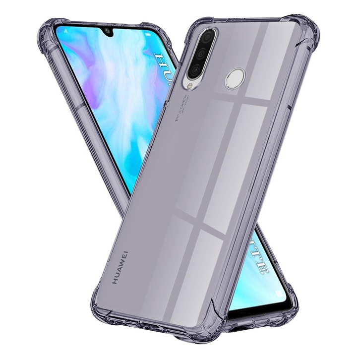 Husa telefon Shockproof Clear Silicone Huawei P30 Lite / P30 Lite New Edition Smoke Black Fumuriu