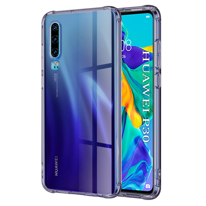 Husa antisoc pentru Huawei P30, Accesorio Shockproof Silicone, Fumuriu