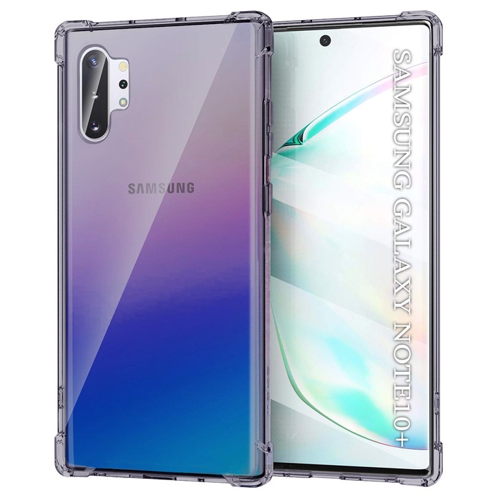 Husa Clear Anti-Soc pentru Samsung Galaxy Note 10 Plus 4G / Note 10 Plus 5G, Protectie Colturi AirBag, Rezisntenta Socuri si Zgarieturi, Design Slim, Anti-Ingalbenire, Fumuriu