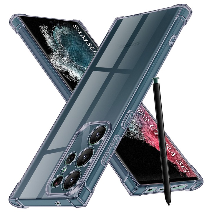 Калъф за Samsung Galaxy S22 Ultra 5G - Techsuit Shockproof Clear Silicone - опушено черен