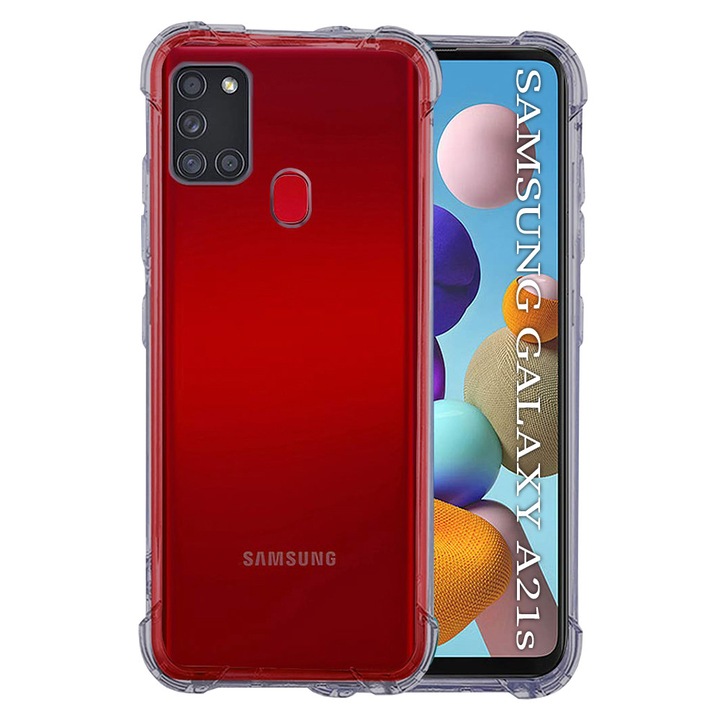Husa Clear Anti-Soc pentru Samsung Galaxy A21s, Protectie Colturi AirBag, Rezisntenta Socuri si Zgarieturi, Design Slim, Anti-Ingalbenire, Fumuriu