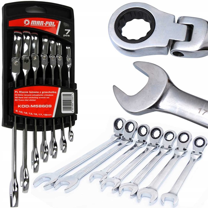 Chei combinate cu clichet, MAR-POL, 8-19mm, otel de înaltă calitate, Argintiu