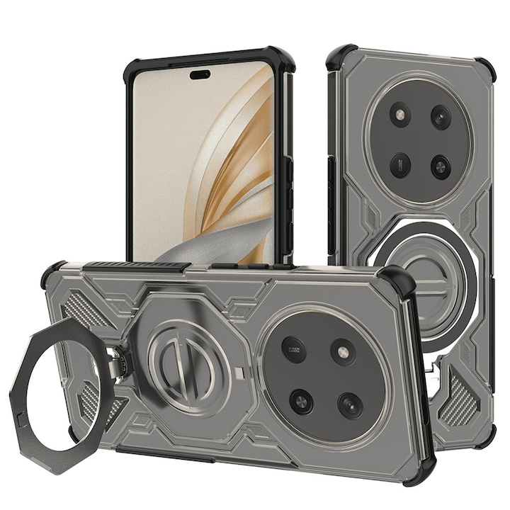 Калъф за Honor Magic 7 Lite Carbon Shield PRO с въртящ се на 360° пръстен, съвместим с Magsafe, Противоударна защита, Премиум качество, Daden, Сив