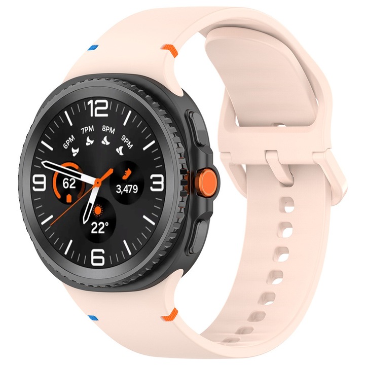 Curea smartwatch Techsuit, silicon, roz pudra, 40mm/44mm/set