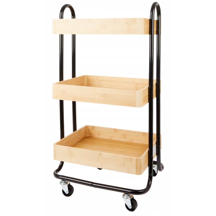 Bambusz polc, CardSplitter, 3 szintes, mobil, 83,5x44,5x33,5cm