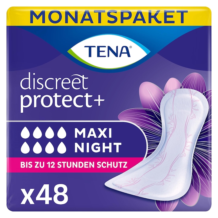 Tena Discreet Maxi Night хигиенни превръзки, ултра, комплект от 48 броя, за нощно уриниране