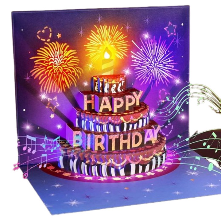 Felicitare Haiaveng cu lumina si artificii 3D pentru zi de nastere