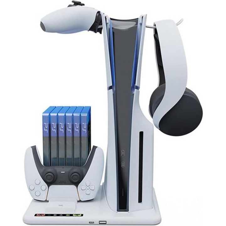 Statie de incarcare pentru 2 controlere PS5 cu organizator de discuri, Haiaveng