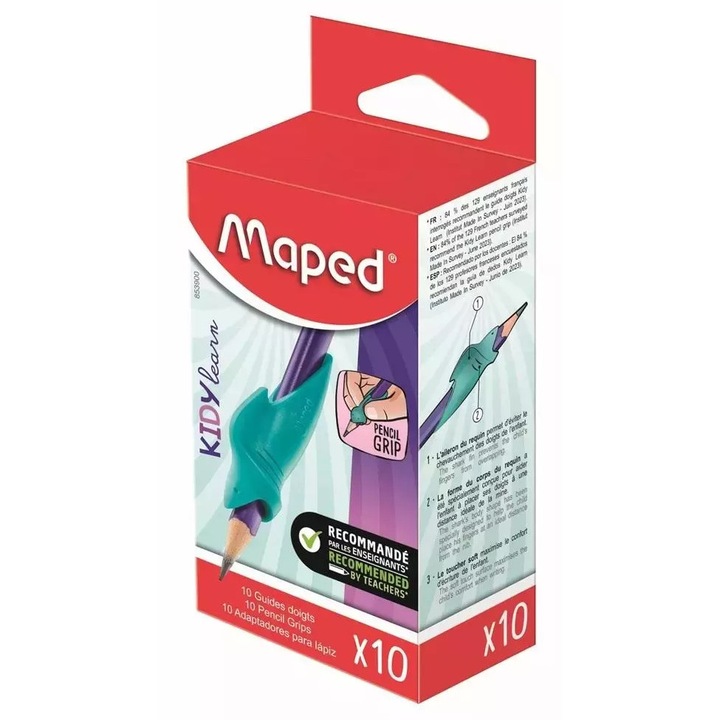 Комплект от 10 ергономични държача за моливи, Maped, тюркоазени