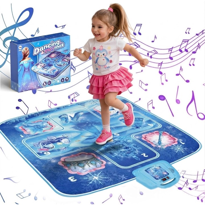 Saltea de dans interactiva, Jucarie covoras de dans muzical pentru copii jucarie de dans, Usor de curatat, petrecere de ziua de nastere pentru fete si baieti cu varste cuprinse intre 3 si 12 ani，Elsa, albastra，BIGLISTENING®