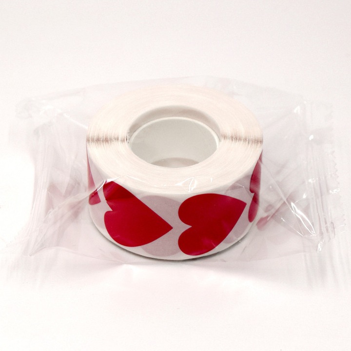 Set 500 etichete autoadezive Amigo design modern chic inima, finisaj lucios, rosu