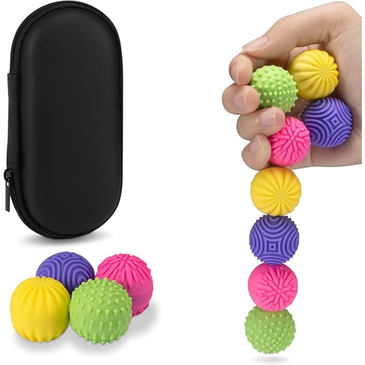 Bile magnetice pentru simturile tactile – Set de 8 jucarii din silicon pentru ameliorarea stresului – Magneti silentiosi, cu textura, potriviti pentru ADHD, autism si anxietate – Cadou pentru birou, calatorii si birou
