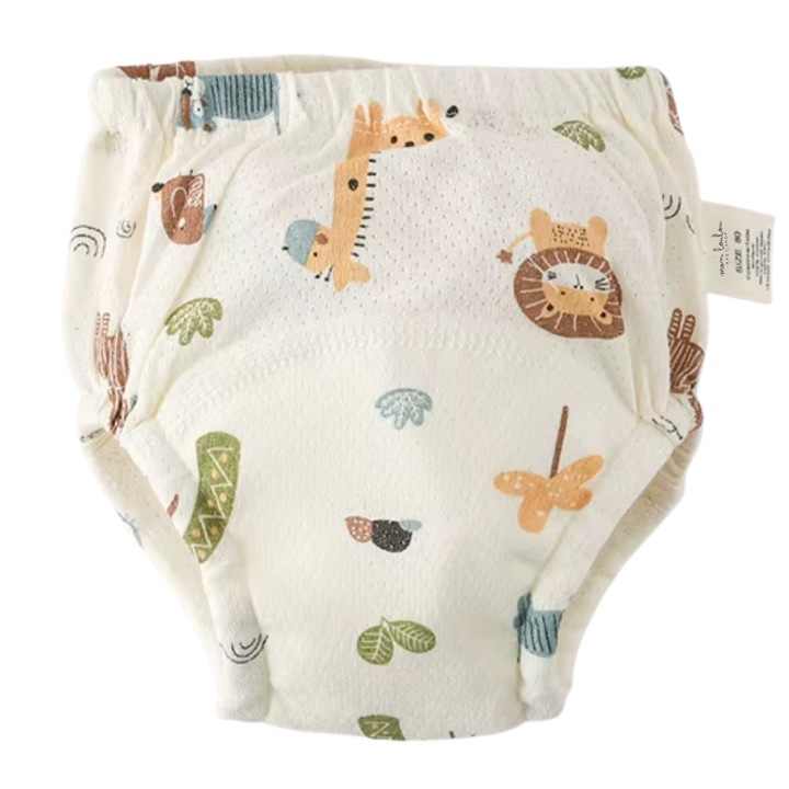 Bili edzőbugyi, Újrahasználható, 100% muszlin pamut, Szivárgásgátló réteggel, Erősen nedvszívó, Dzsungel mintás, M(9-12kg)