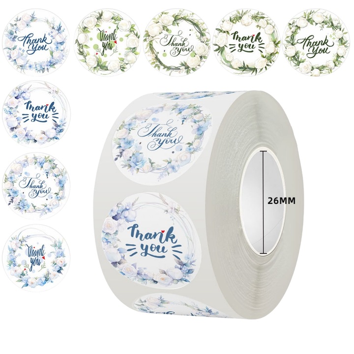 Set 500 etichete autoadezive "Thank You", Amigo, design modern, finisaj lucios