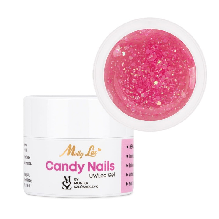 Gel de unghii artistic Candy Nails Light Candy Pink, Molly Lac, 5g, cu particule stralucitoare