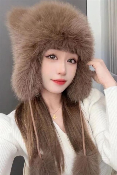 Női téli sapka, mosómedve modell, meleg és szélálló, kávébarna, univerzális méret