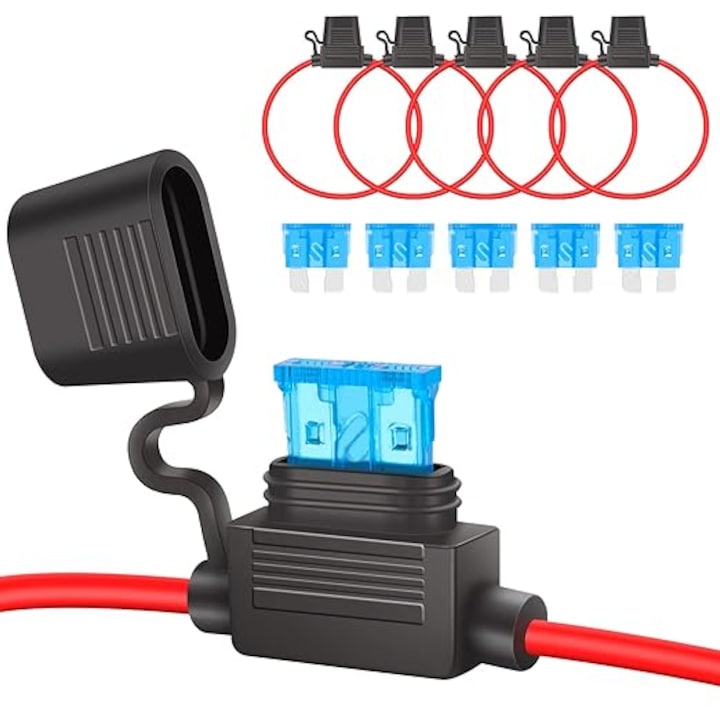 Suport Sigurante Auto Impermeabil 15A, 12V/32V, Cablu 16AWG, Set 5 Bucati, Pentru Masini, Universala