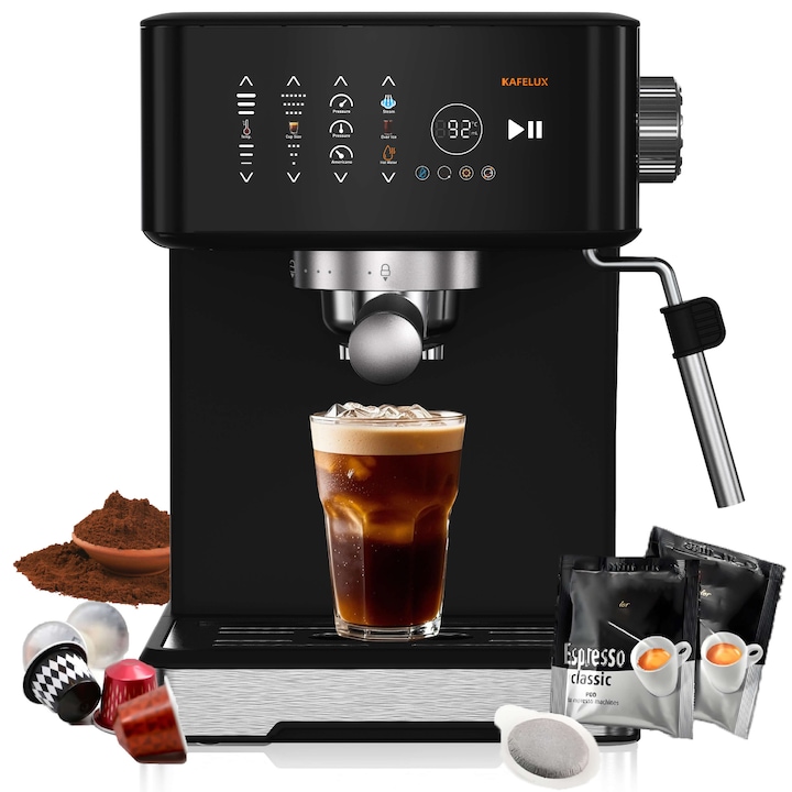 Espressor automat Philips 8000 LatteGo EP8757/12, 50+ tipuri de cafele, inclusiv cafea cu gheata, sistem LatteGo, aroma seal, filtru AquaClean, tehnologia Silent Brew certificata Quite Mark, Gust autentic de Cold Brew, aplicatie HomeID, negru bronze