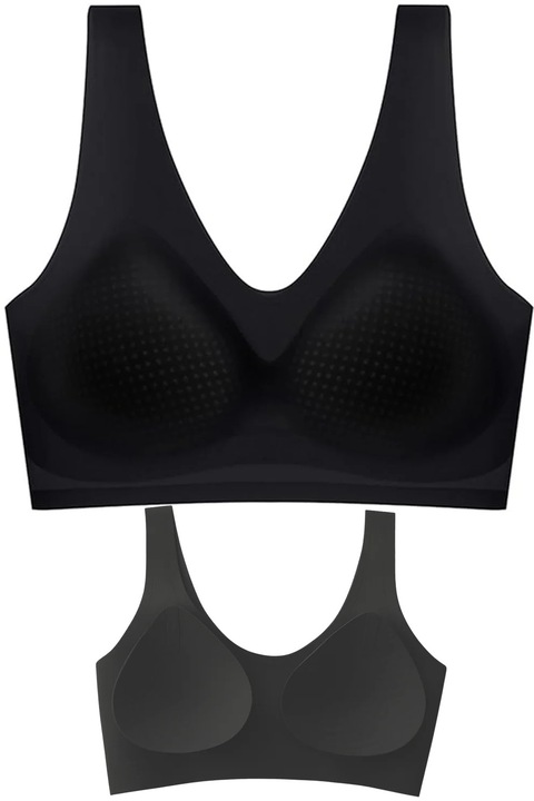 Безшевен невидим сутиен, Linovit, с финни чашки, Дишащ и антибактериален материал, Бързо съхнене, Размер 2XL, Черен