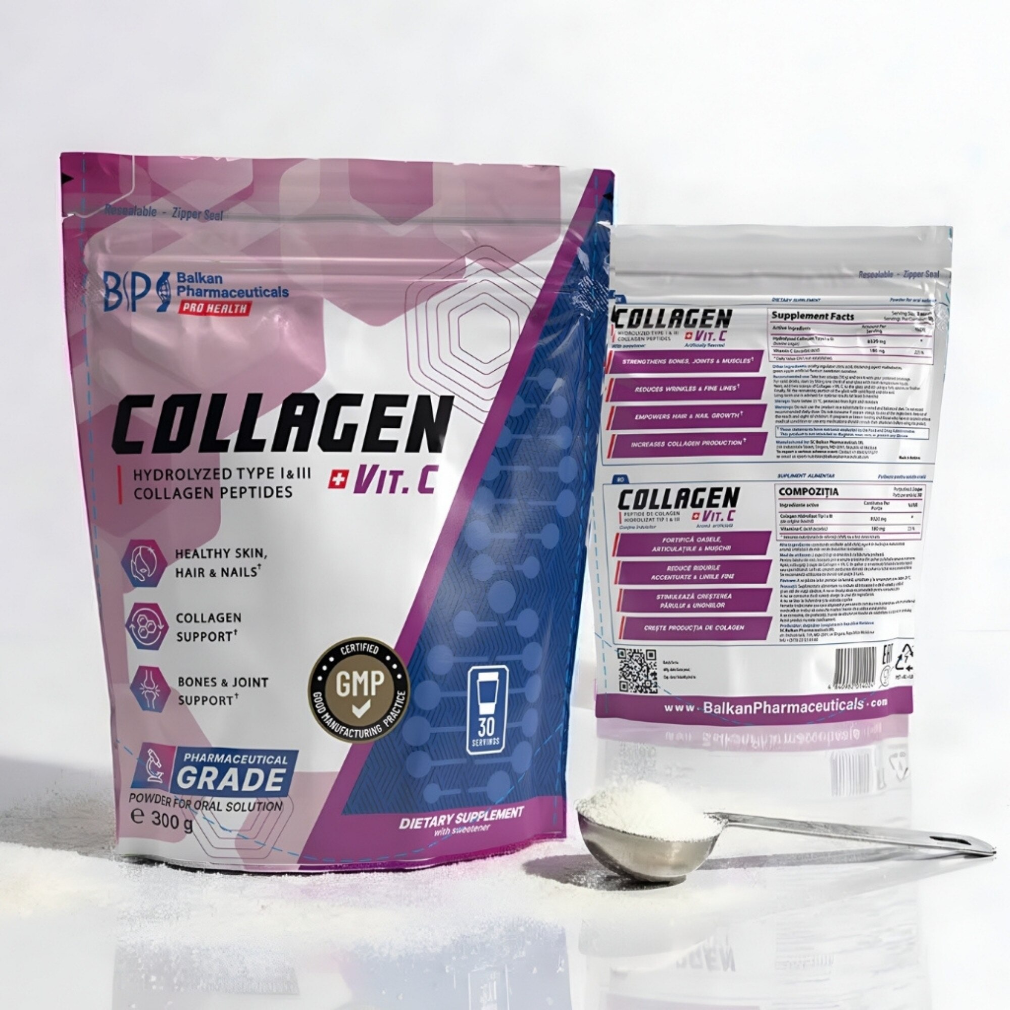 Colagen Hidrolizat +Vit C, 3 tipuri de colagen Tip I si III, Balkan ...