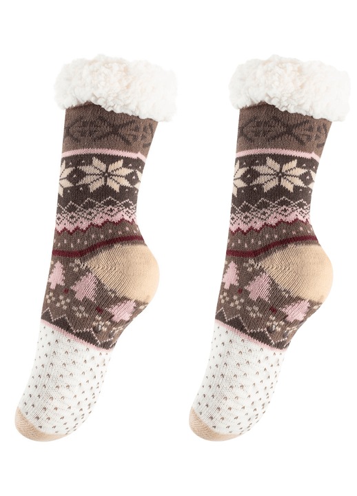 Sosete de iarna pentru femei cu talpa antiderapanta, bej, marime unica