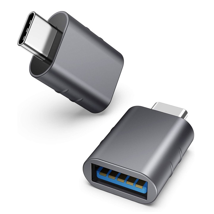 Adaptor OTG USB la Type C, Transfer Date de 5Gbps, Plug and Play, Compatibil cu Thunderbolt 3, Aliaj de Aluminiu si Zinc, Gri