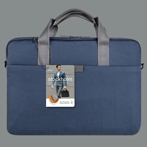 Servieta laptop Uniq Stockholm, impermeabila, cu suport retractabil pentru chei, albastru, 16 inch